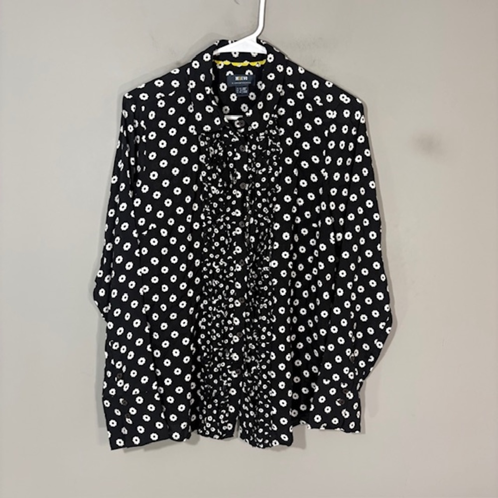 Maeve Anthropologie Shirt Womens 8 Black Floral Ruffle Viscose Spring Casual